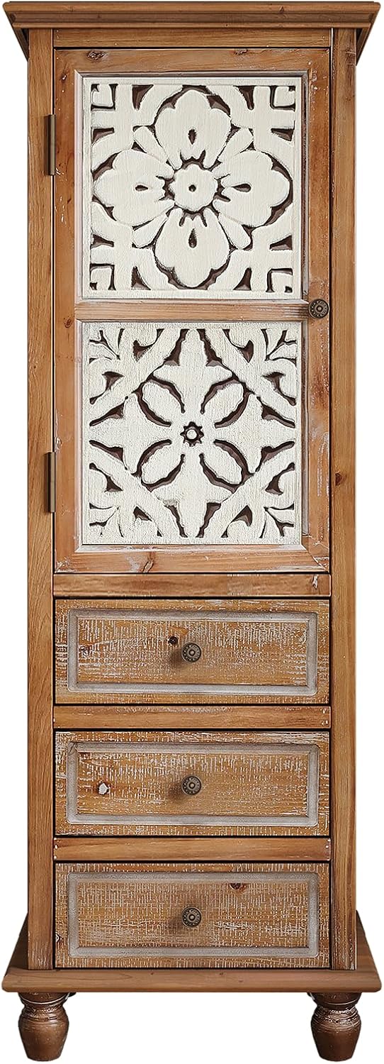 LKTART Solid Wood Tall Accent StorageCabinet,Narrow Carved Sideboard Buffet