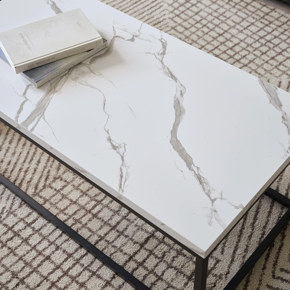 CENSI 40" White Marble Coffee Table/Center Table, Medium Size