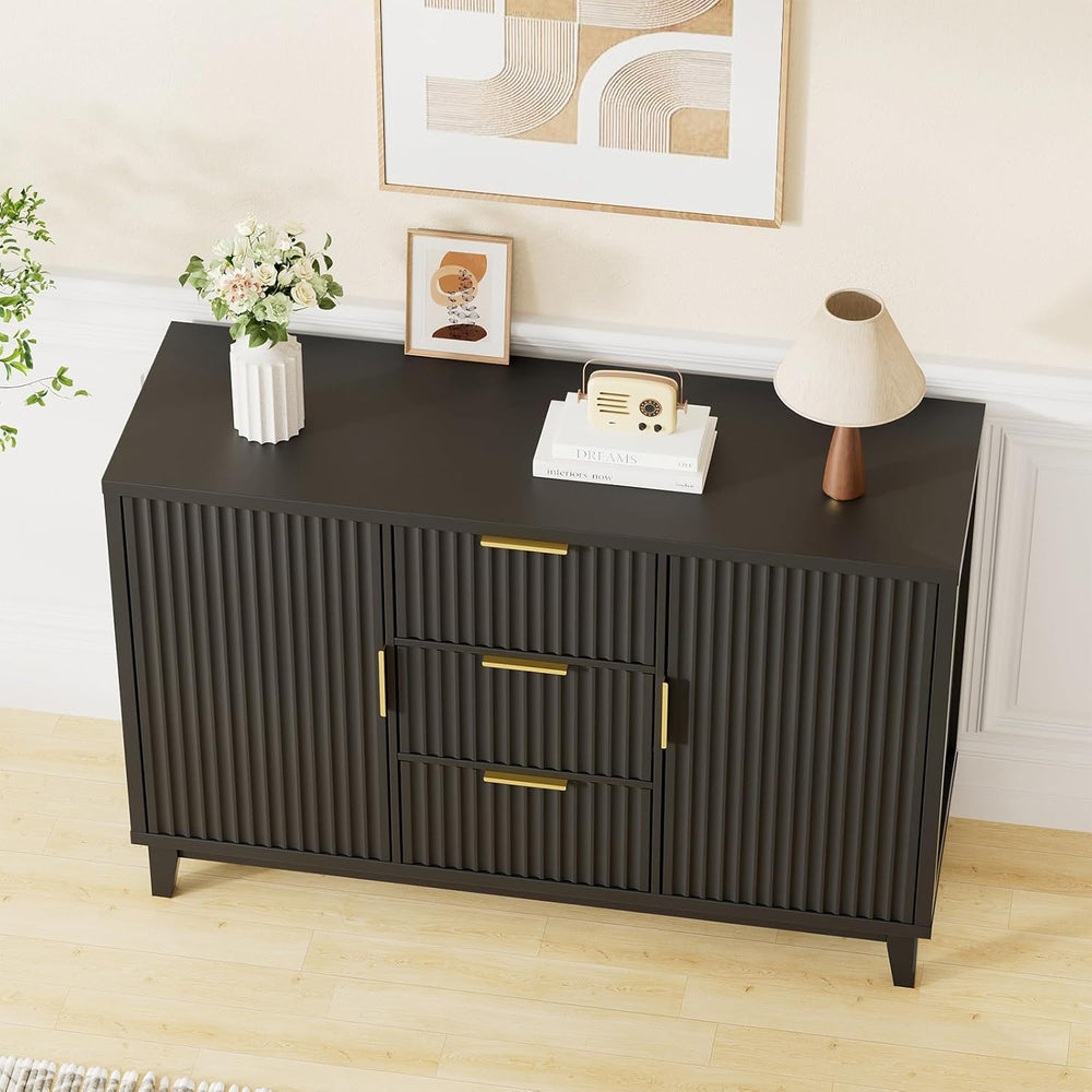 47.2" W Storage Cabinet with 3 Drawers, Fluted Buffet Cabinet with Storage