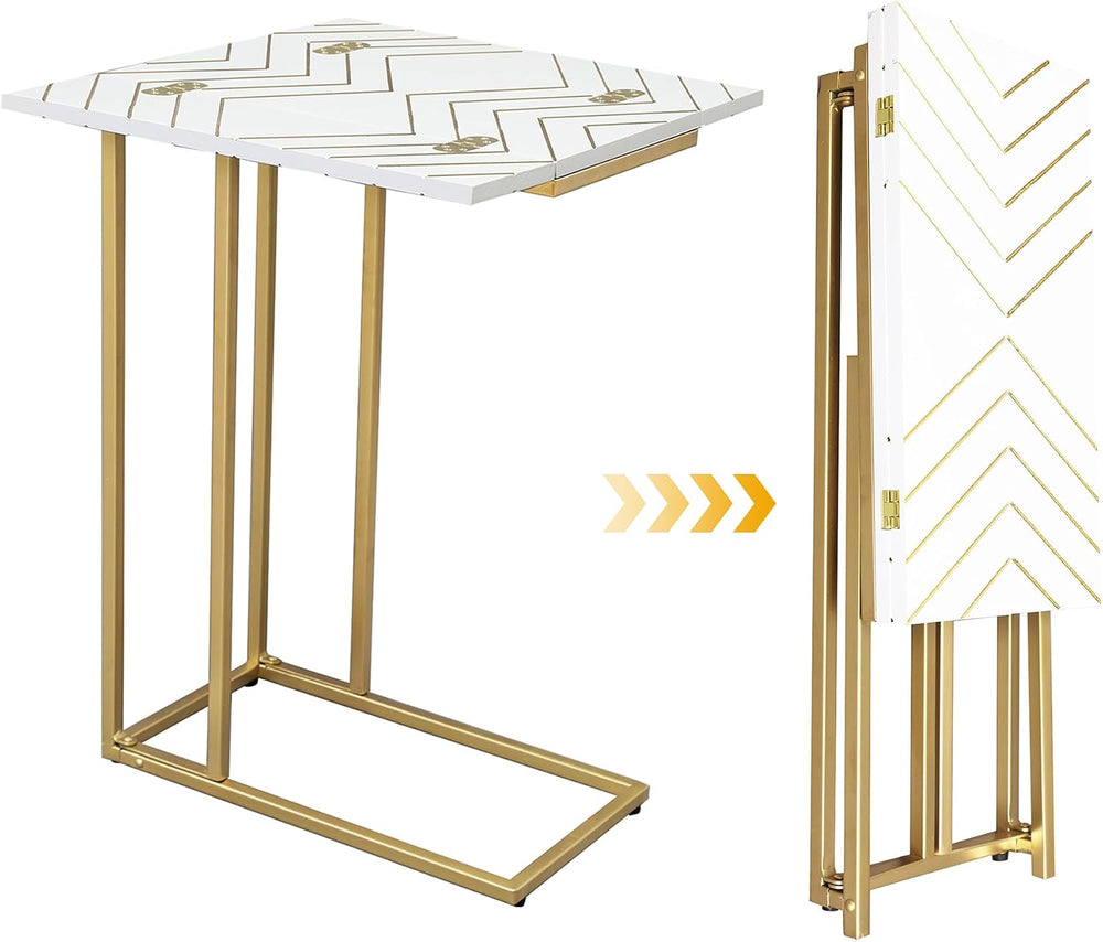 Folding C Shaped Side Table, Expandable TV Tray Table with Flip Top