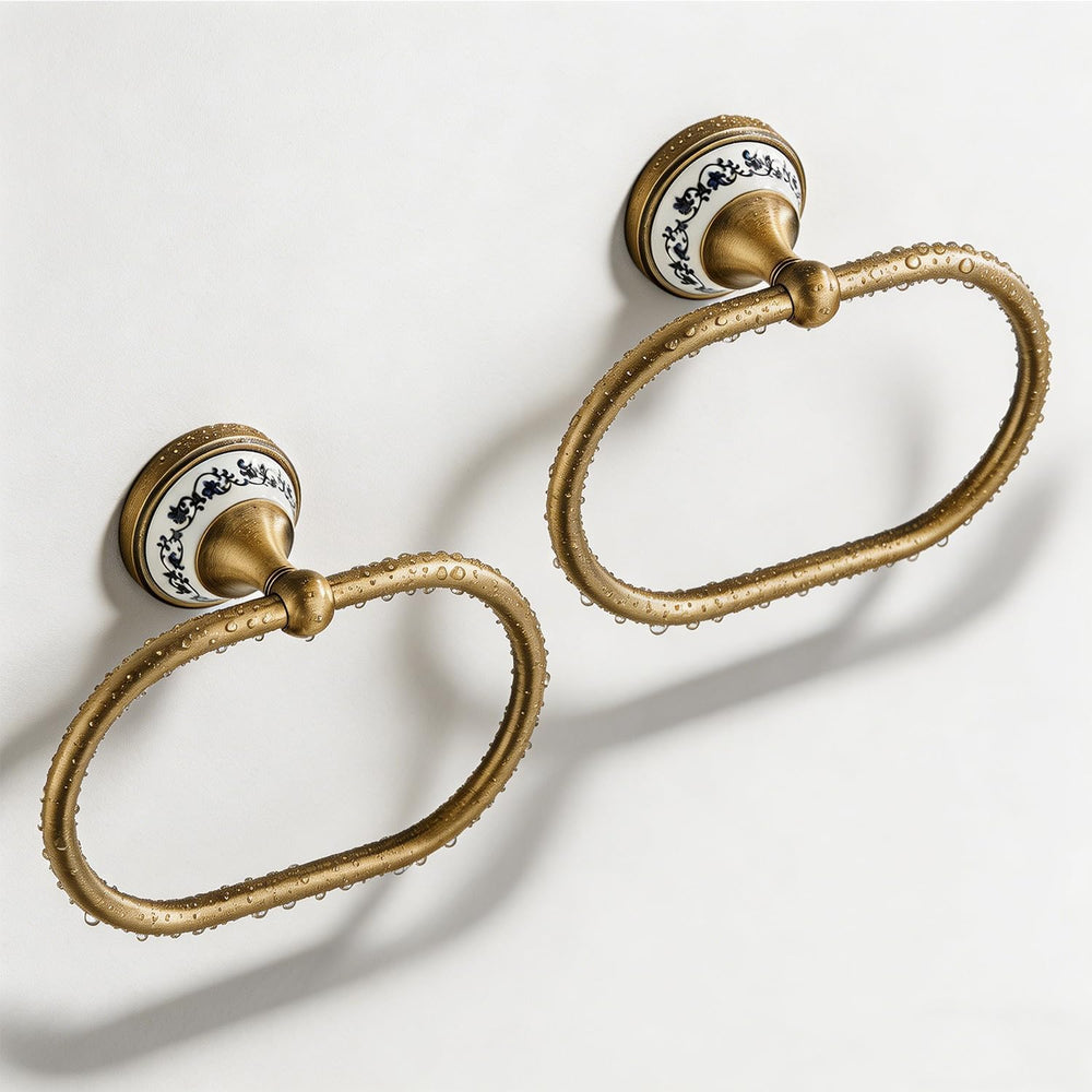 2-Piece Hand Towel Holder, NEWRAIN Antique Brass Towel Ring, Vintage Ellipse ...