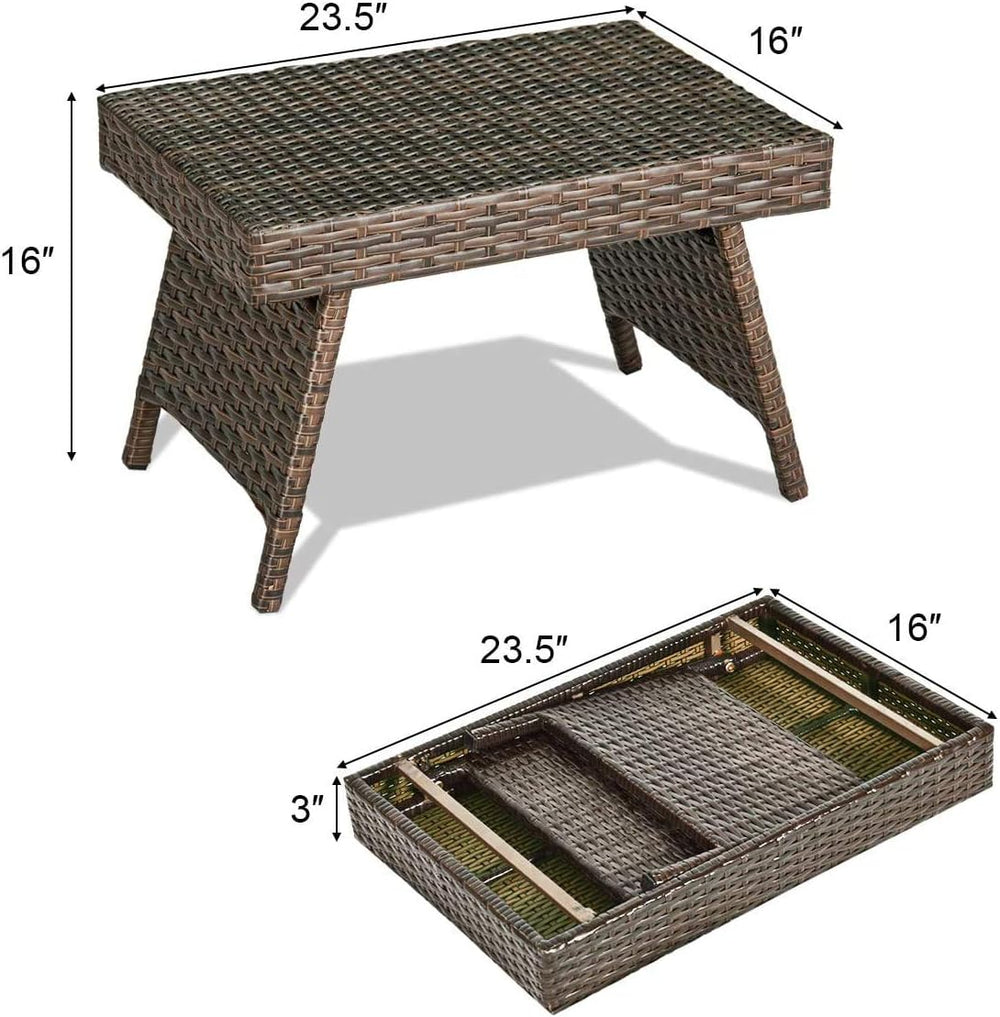 GOFLAME Wicker Table Patio Outdoor Poolside Garden Lawn Bistro Foldable Porta...