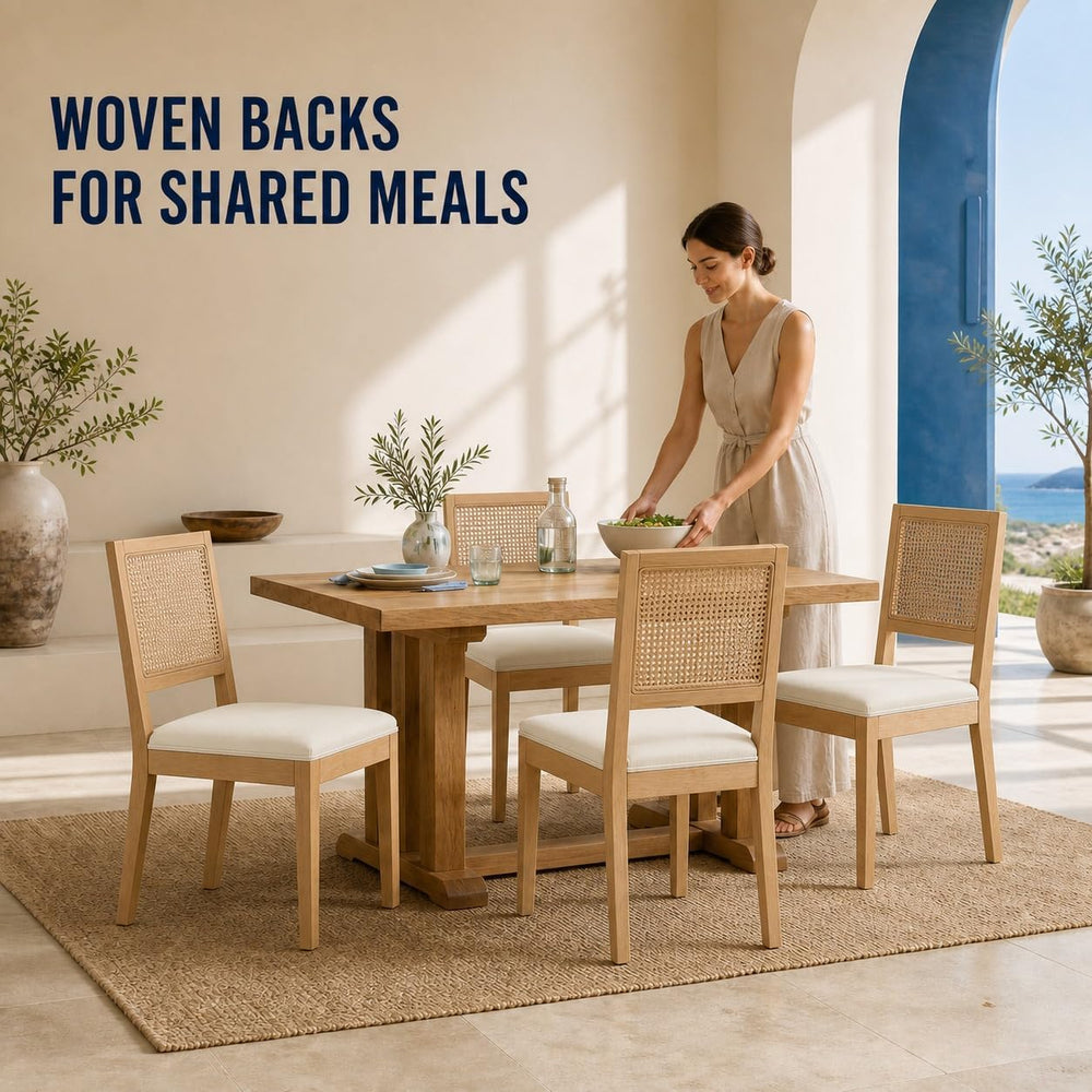ODUSE-DAILY French Country Rattan Dining Chairs Set of 4, Beige Farmhouse Kit...