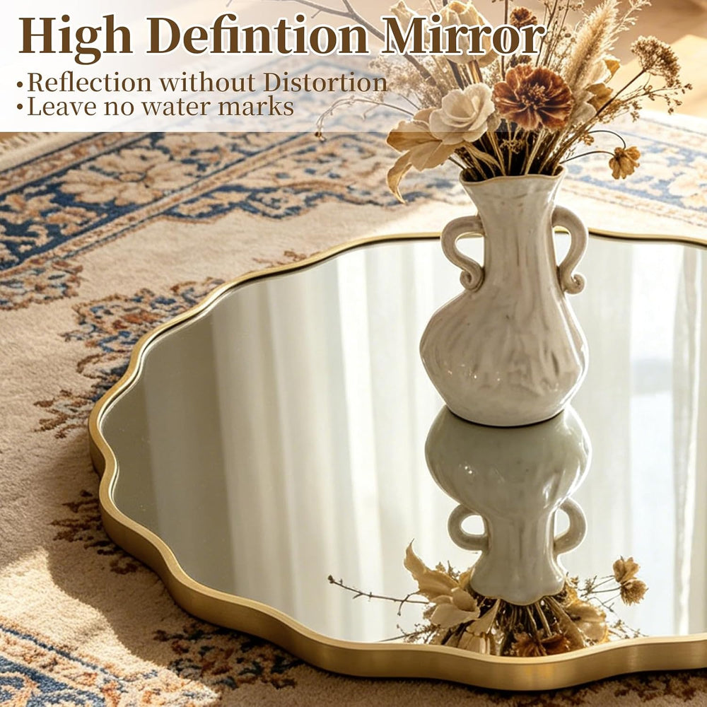 HOMECOOKIN 24" Wavy Round Wall Mirror, Gold Scalloped Circle Mirror Edge...