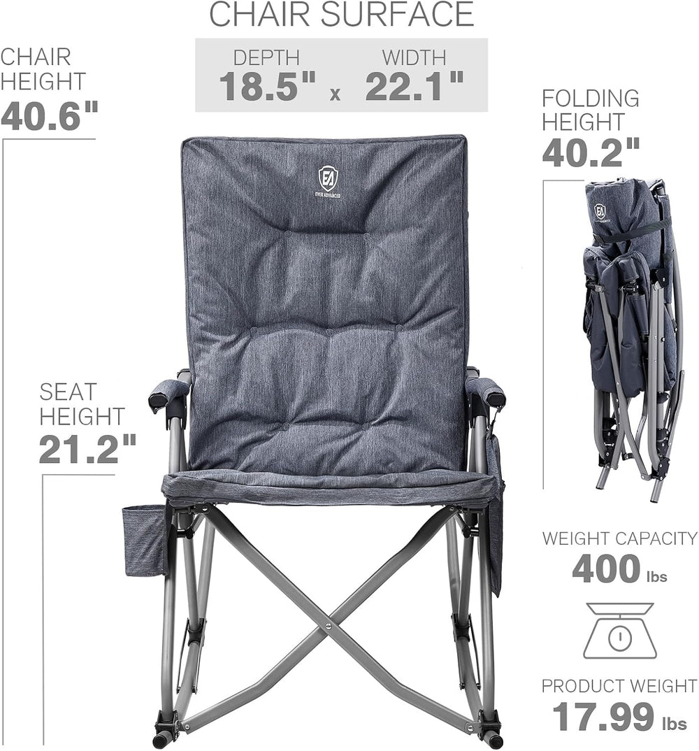 EVER ADVANCED Oversized Folding Rocking Camping Chair, Padded
