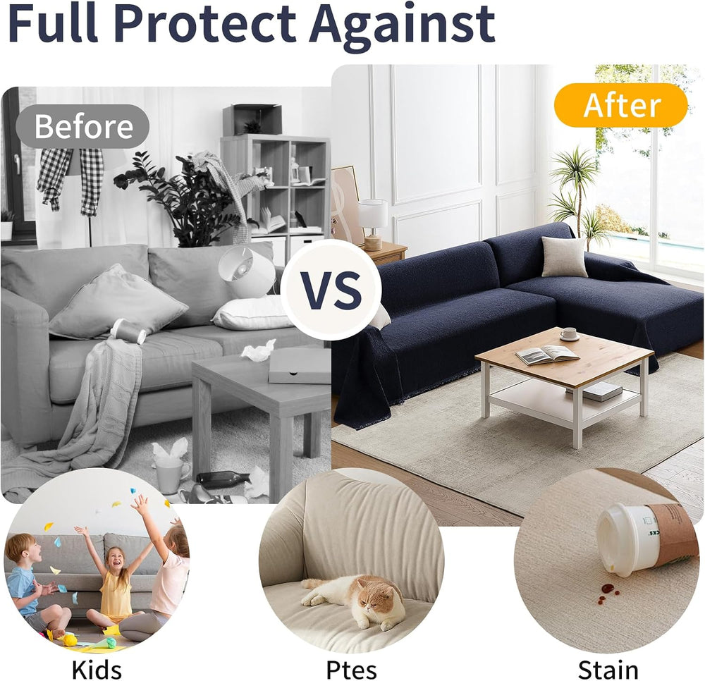 2-Piece Sectional Couch Covers L-Shape Chenille Couch Cover Blanket