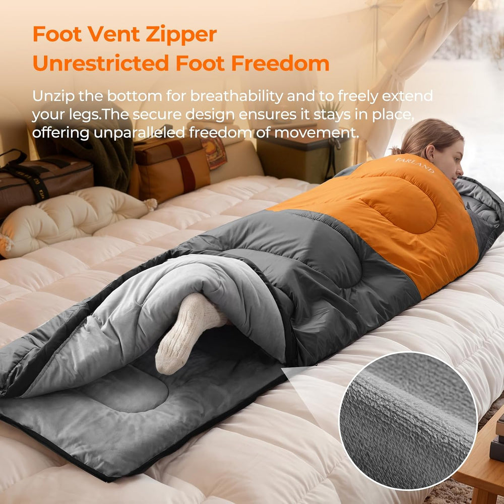 FARLAND Sleeping Bags for Adults Cold Weather & Camping, Fleece-Lined