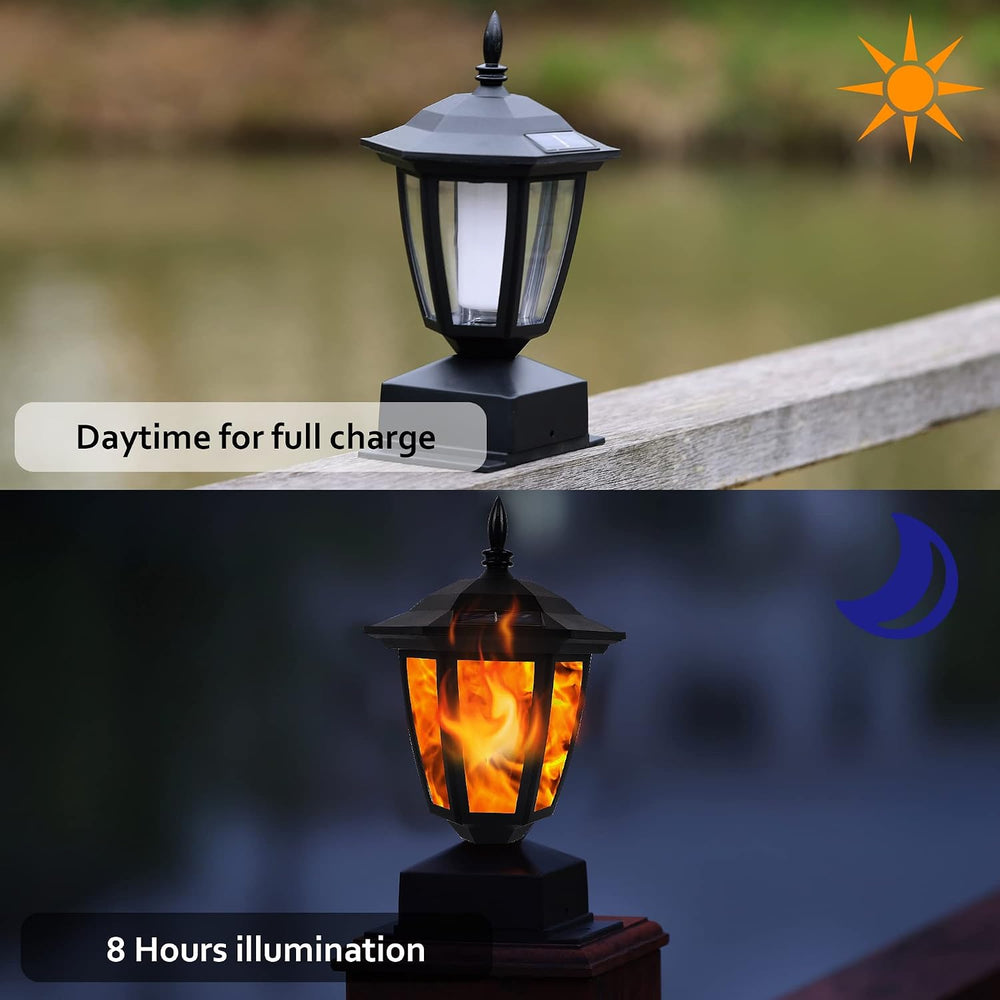 Dynaming Solar Flame Post Lights Outdoor, Solar Powered Lamps Fence Post Cap ...