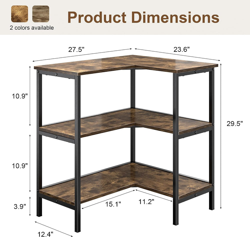 VECELO Corner Cabinet Table with 3 Tier Open Shelf, Multipurpose Display Orga...