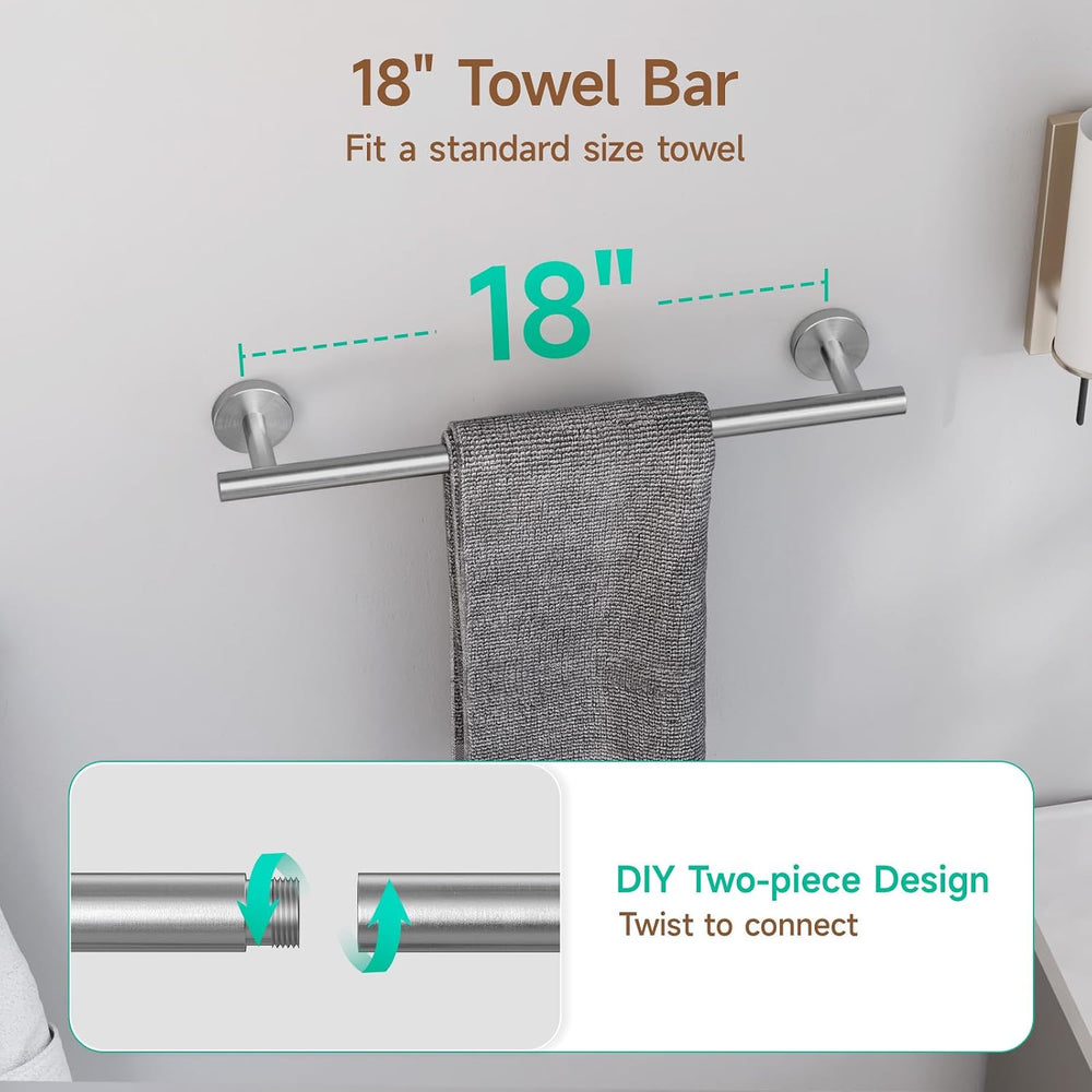 USHOWER 4PCS Brushed Nickel Bathroom Accessories Set, 18-Inch Towel Bar Set