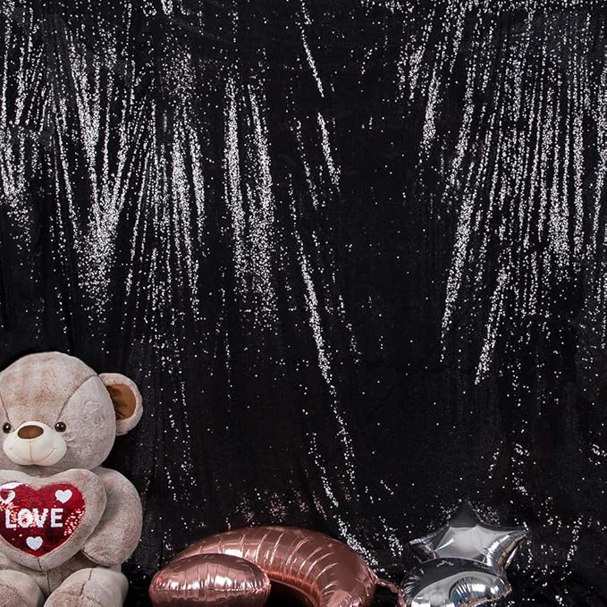 JYFLZQ Black Sequin Backdrop Curtains 7ft x 7ft 1 Panel Halloween Backdrop Gl...