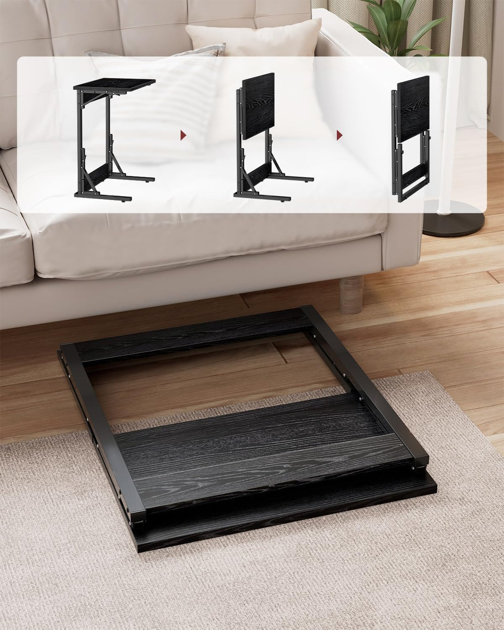 Tatub Folding TV Tray 1PCS, 24" Wide C-Shaped Couch Table, Dark Black