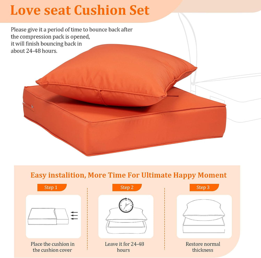 Outdoor Chair Cushions with Back, 22x24x4in, Orange, 2 Set