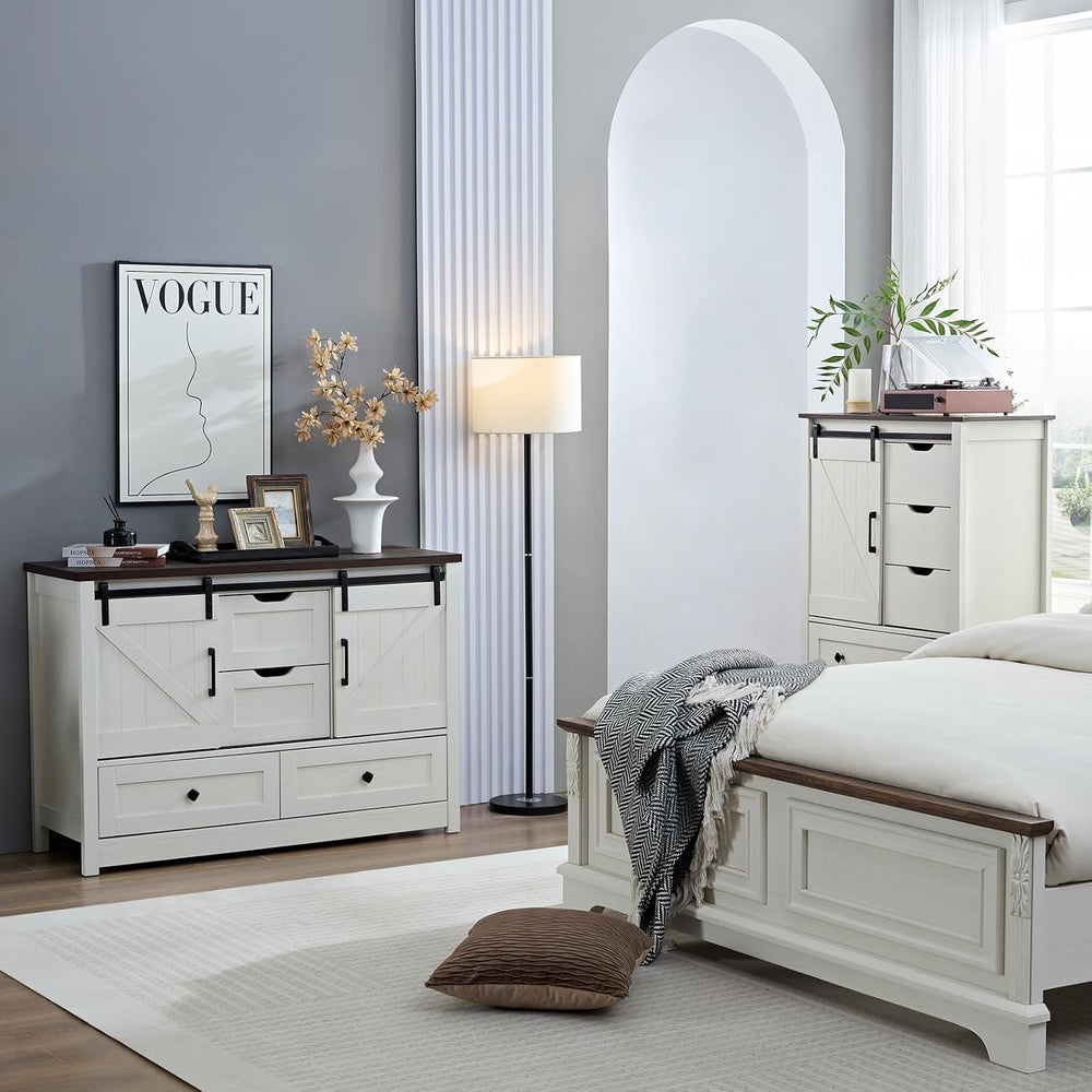 BOSHIRO White Dresser for Bedroom with 5 Drawers, 48" Tall w/Sliding Bar...