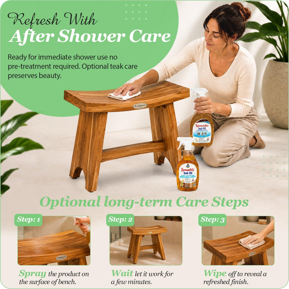 EcoDecors Serenity 24" Teak Shower Bench, Non-Slip Shower Stool