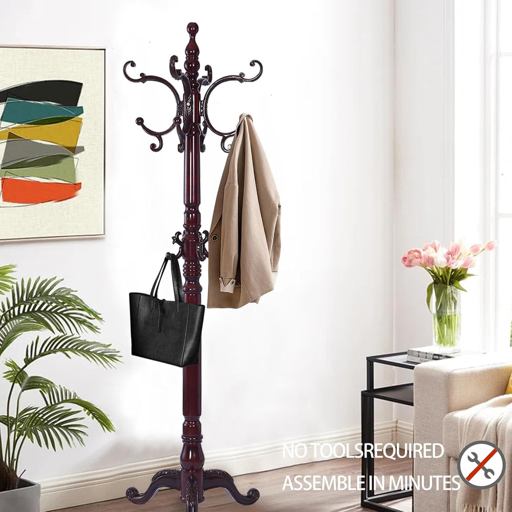 Wooden Coat Racks, Retro 78" Coat Tree with 12 Hooks & Stable Triang...