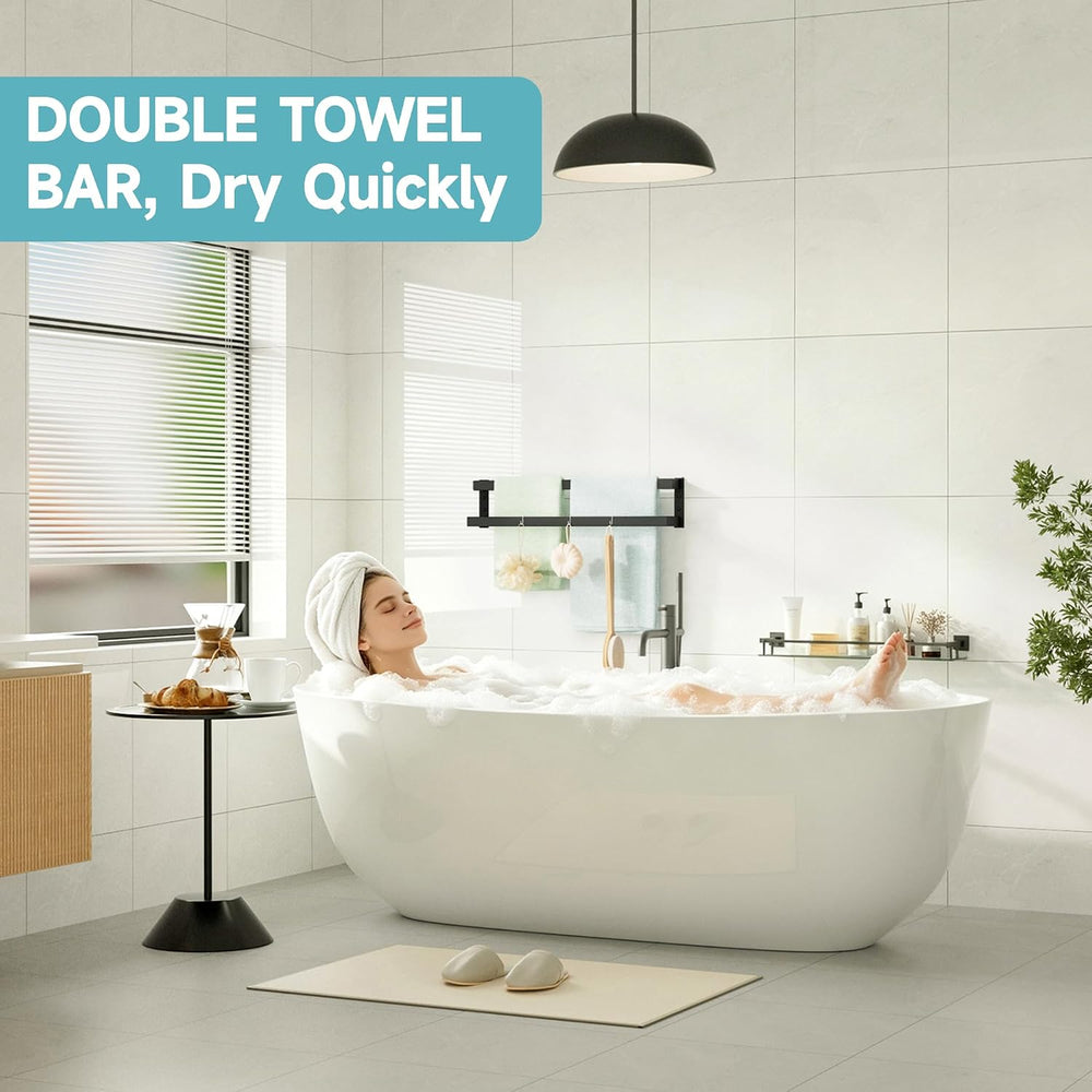 Alise Double Towel Bar, 28" Double Towel Racks for Bathroom, Matte Black