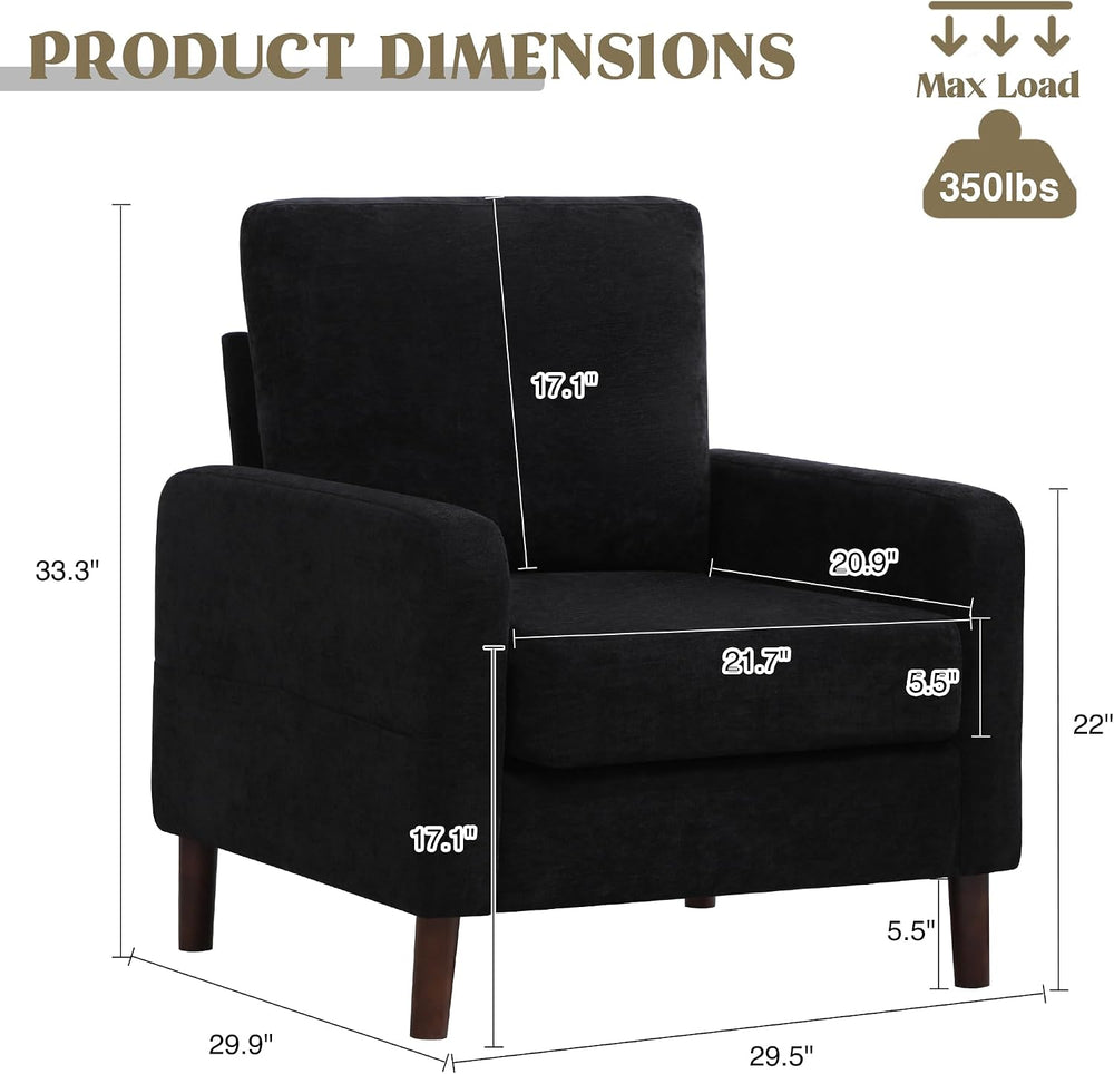Accent Chair Set of 2, Upholstered Living Room Chairs with Wood Legs and Side...