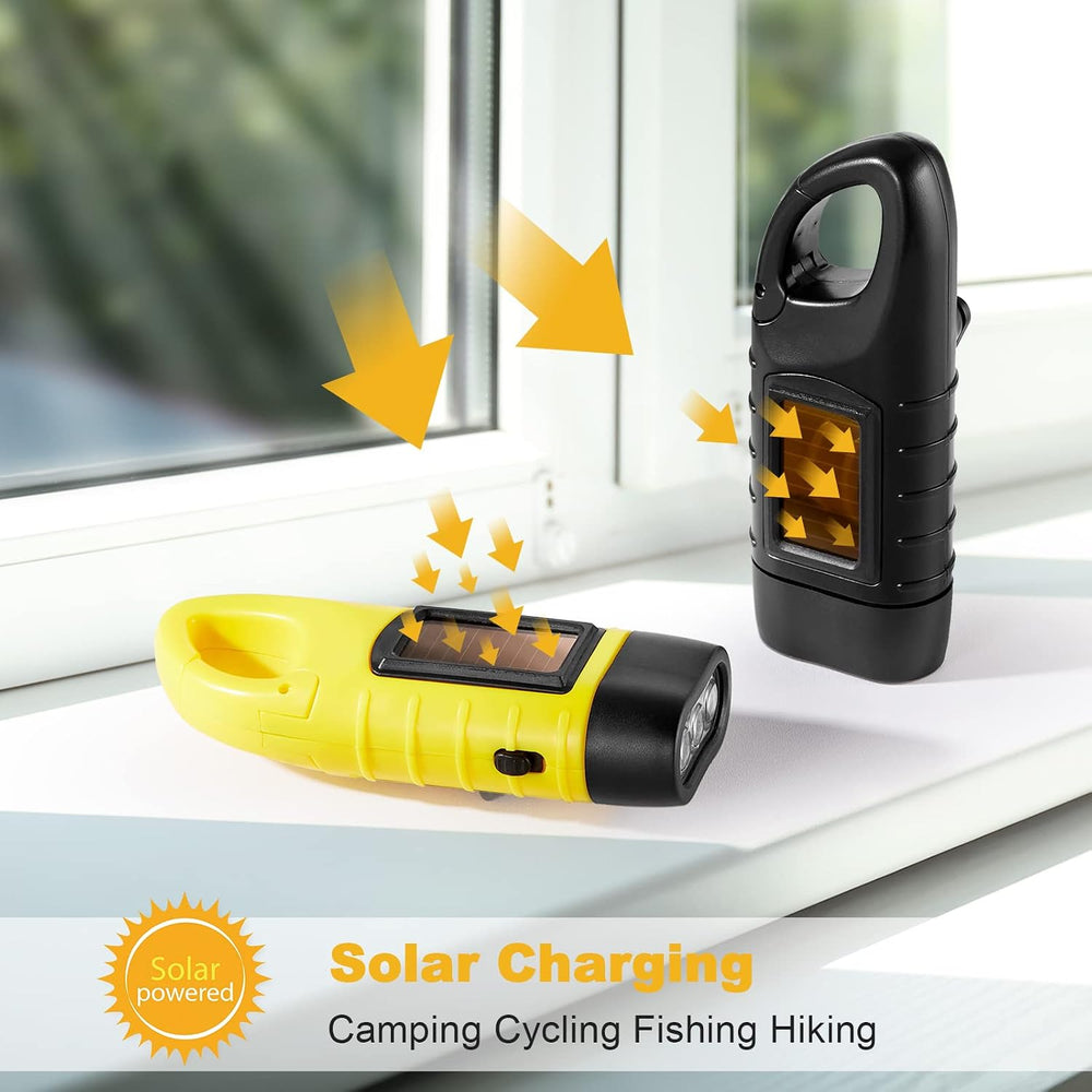 Mudder 4 Pack Hand Crank Solar Flashlight LED Emergency,Yellow, Black