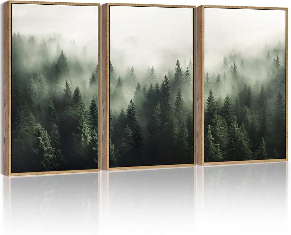 SHENIFY Green Fog Pine Tree Forest Canvas Wall Art 11x14in Framed Modern Artw...