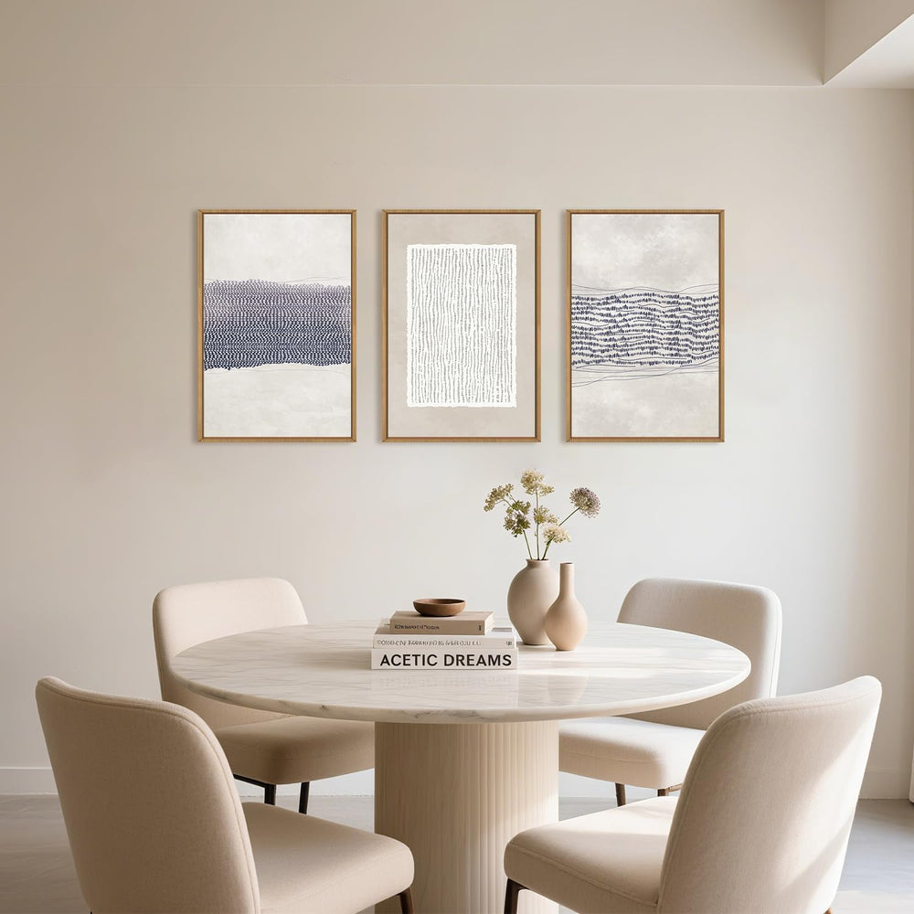 HOURIA Blue White Abstract Neutral Framed Canvas Wall Art Set- 16"x24&qu...