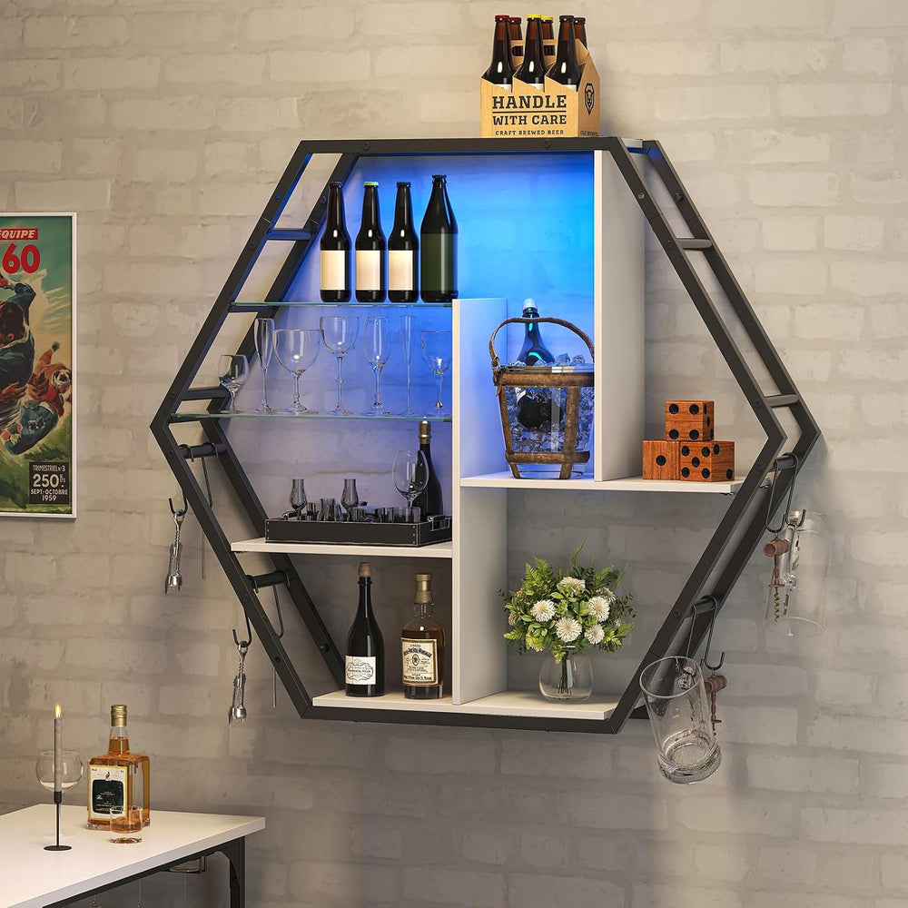 Saudism Large Gaming Room Storage Shelf, Hexagon Wall Mounted Display Shelf