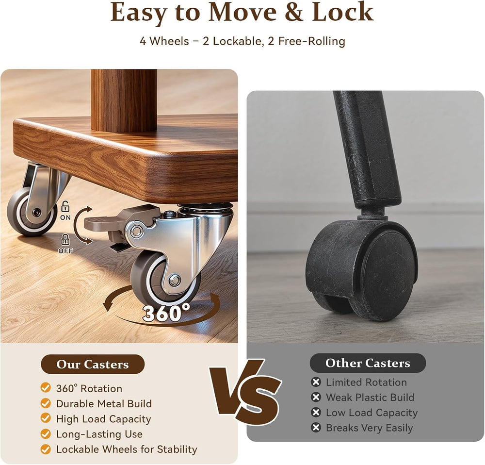 Taitiy Coat Rack Freestanding Solid Wood Clothes Rack with Wheels