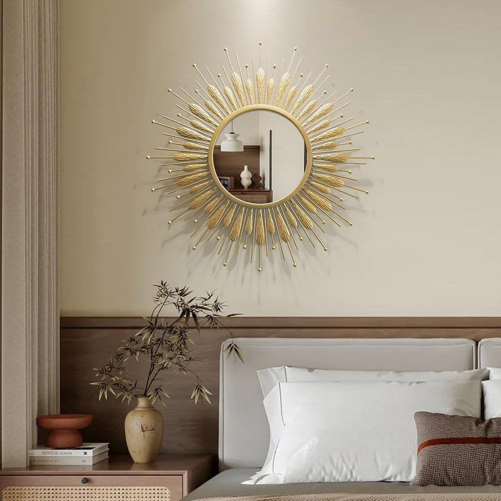24" Sun Mirror Living Room Sunburst Gold Wall Mirror Flower Design