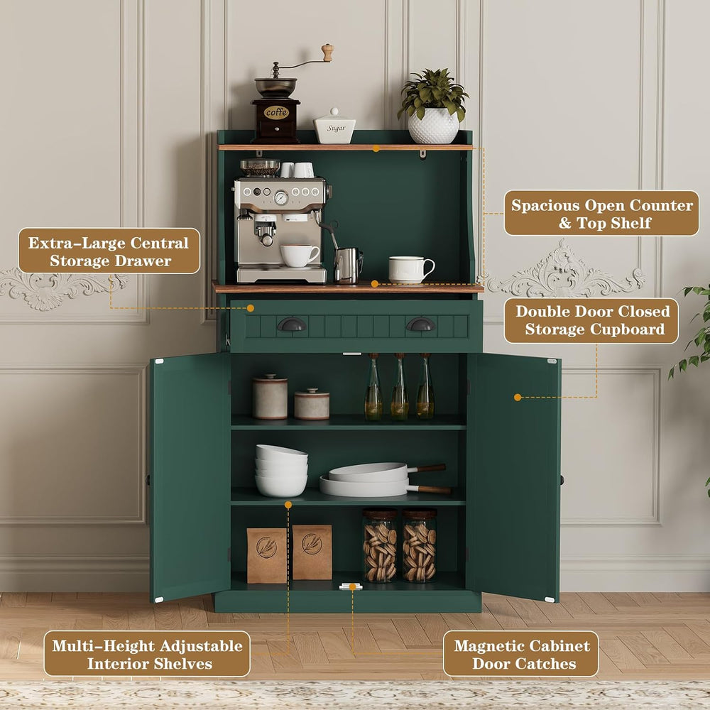 ARTPOWER 54" Microwave Stand with Storage Cabinet, Kitchen Pantry, Green