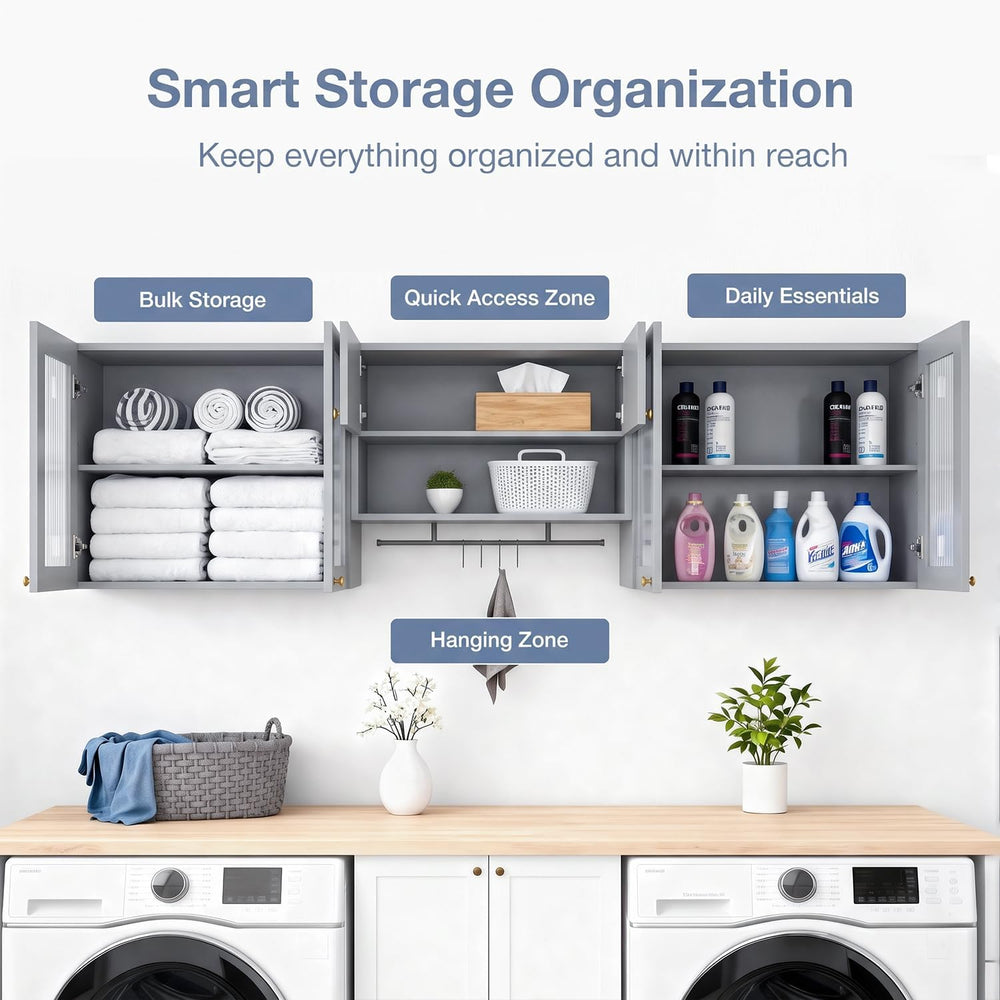 Kikihouse Wall Mounted Storage Cabinet Set with Glass Doors (Grey)
