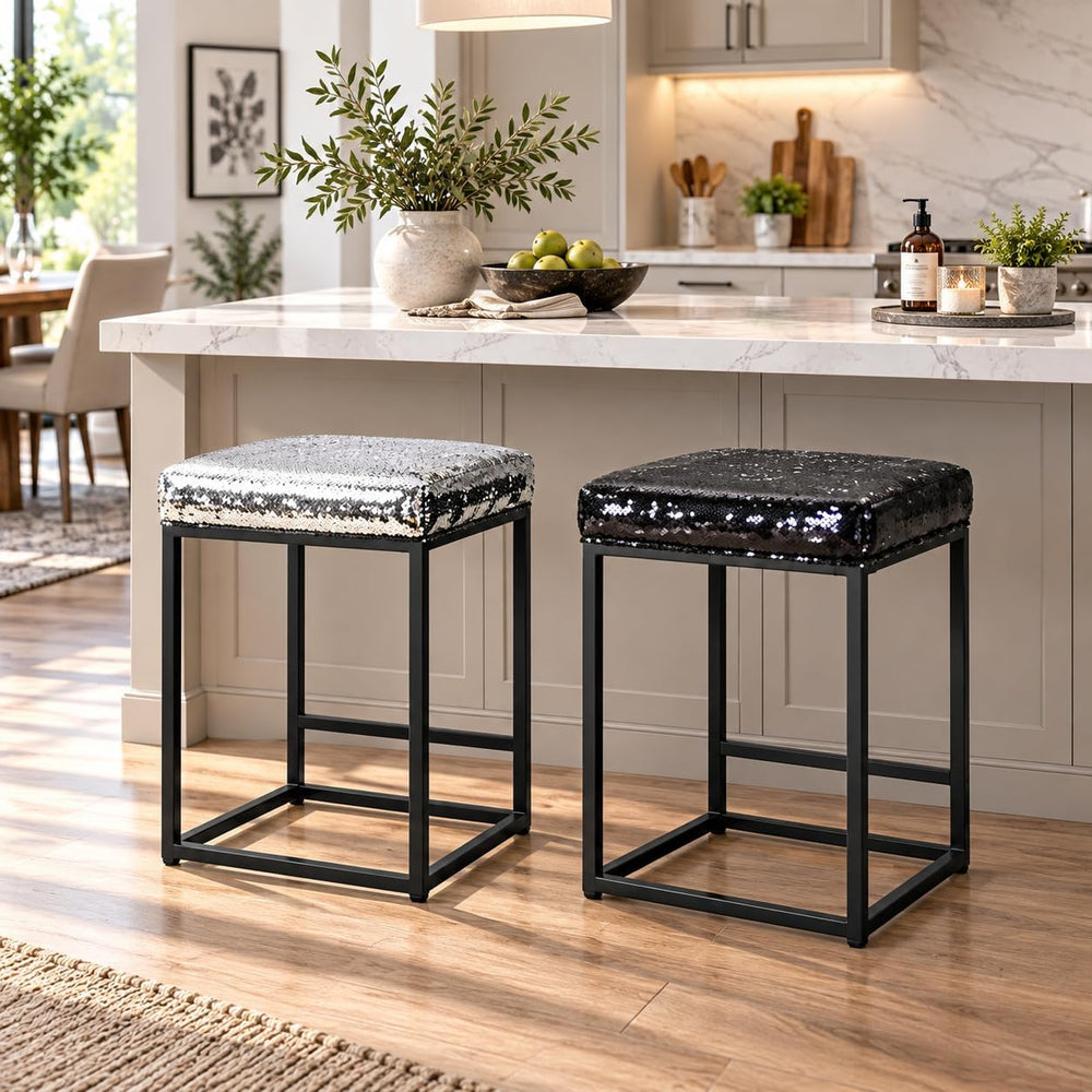 MAISON ARTS 24 Inch Counter Height Bar Stools Set of 2, Sequin