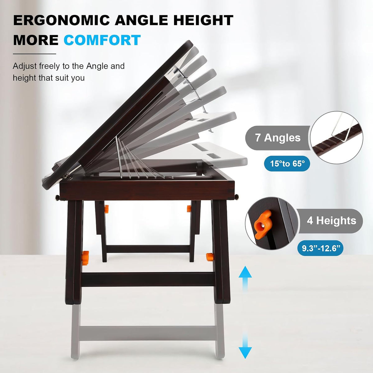 Nnewvante Drawing Table, Foldable Drafting Desk, Adjustable Height & Angle | Tablet and Phone Slots, Bamboo Drawing Board Easel, For Painting, Drafting, Writing, Reading