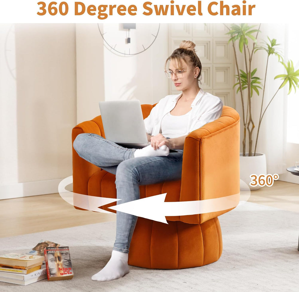 Swivel Accent Barrel Chair, Cute Comfy Small Round 360° Arm Chair, Velvet Sof...