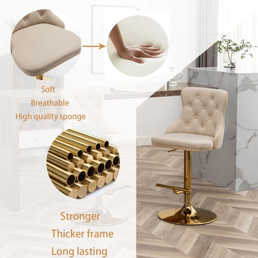 Riknuxi Velvet Bar Stools Set of 2, Counter Height Bar Stools with Button &am...