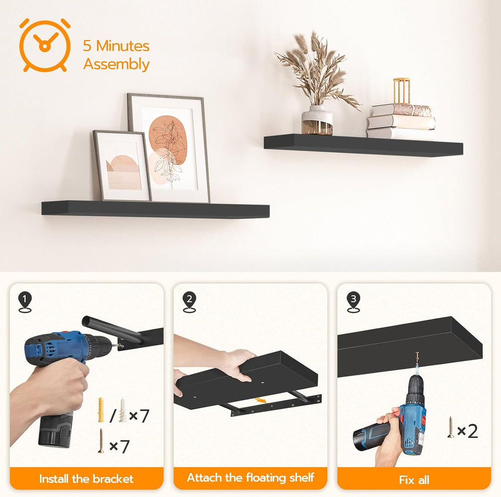 HOOBRO Floating Shelves for Wall, Wall Mounted Shelf Set of 2, 31.5" Han...