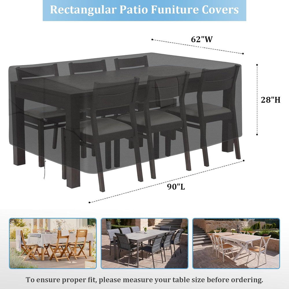 RICHIE Patio Furniture Covers - 600D Heavy Duty Waterproof Rectangle Table Co...