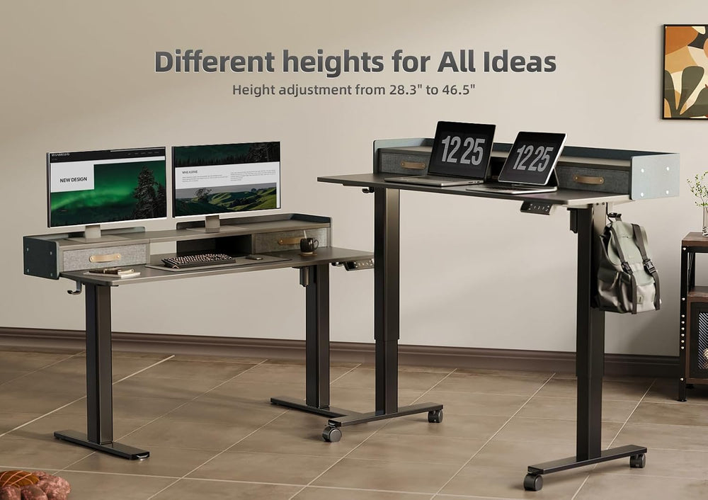 YDN 48" Inch Electric Standing Desk with Drawers & Wheels, Black
