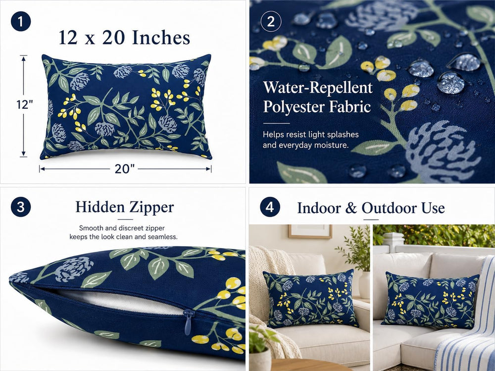 Outdoor Lumbar Pillows 12"x20" Waterproof Patio Pillows with Inserts