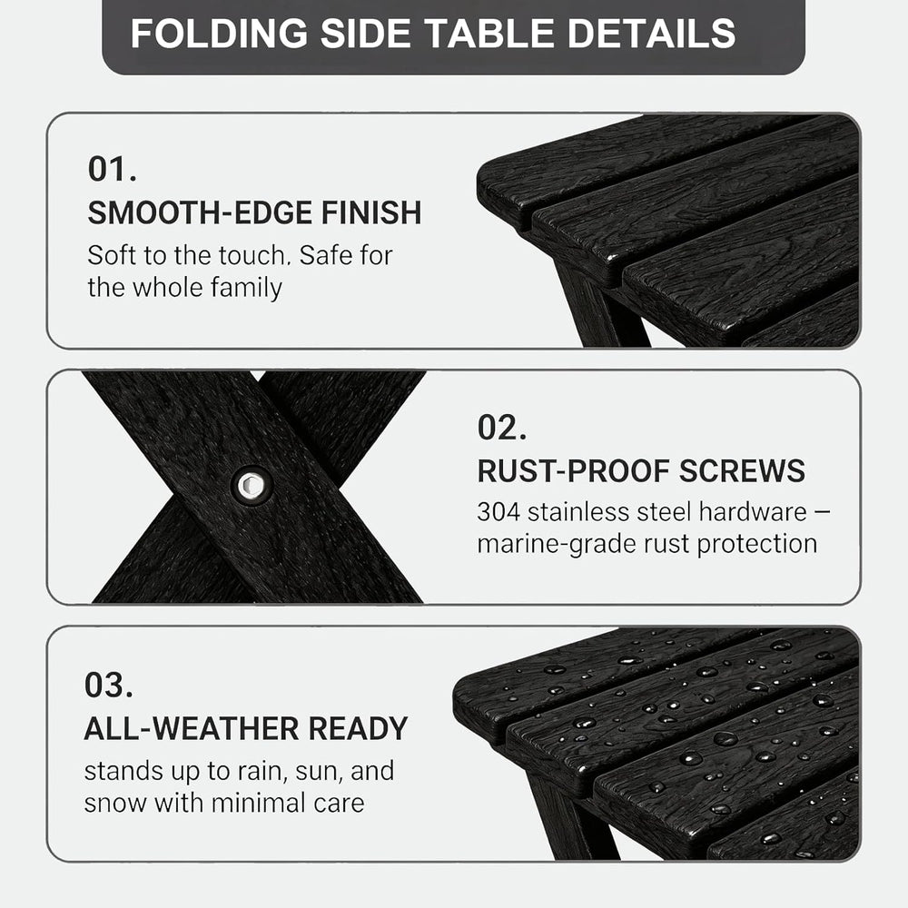 Folding Outdoor Side Table,Small HDPE Patio Table,All-Weather Compact Portabl...