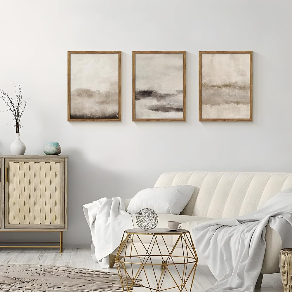 3 Piece Large Abstract Framed Wall Art Neutral Beige Modern Art 12x16 Inch