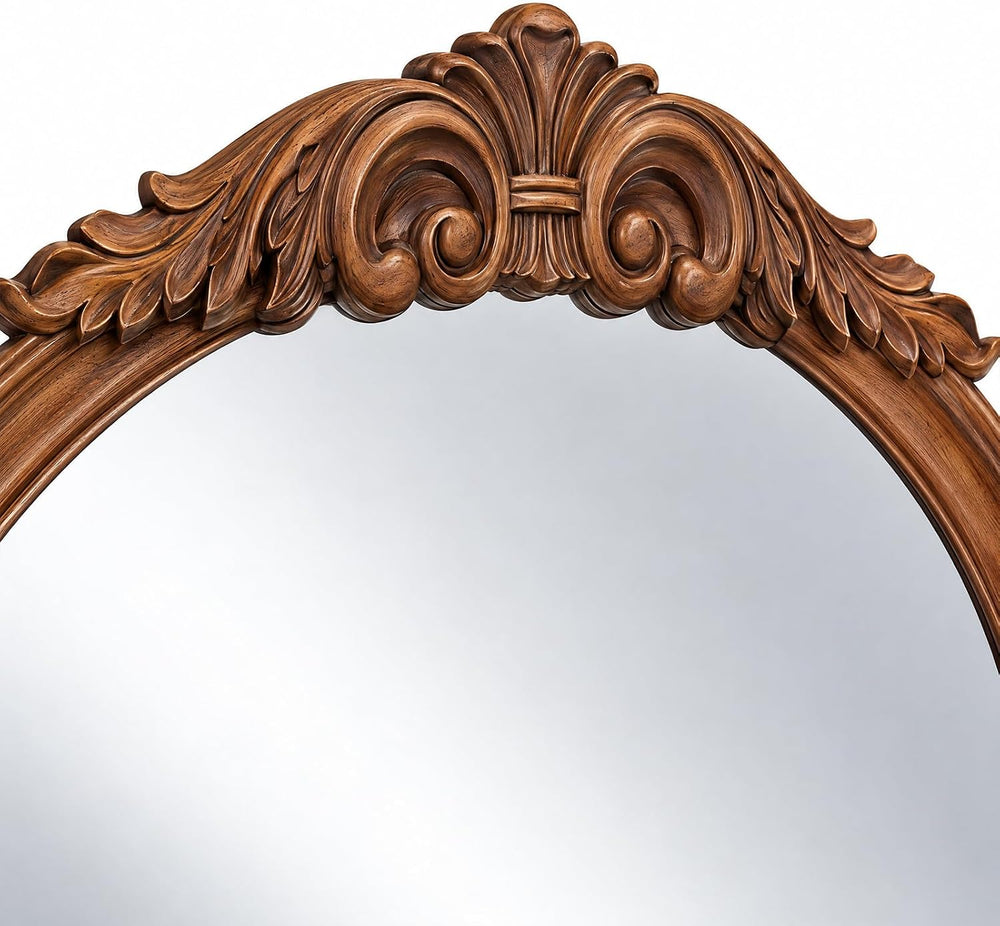 30 Inch Rustic Wall Mirror with Solid Wood Walnut Light Brown