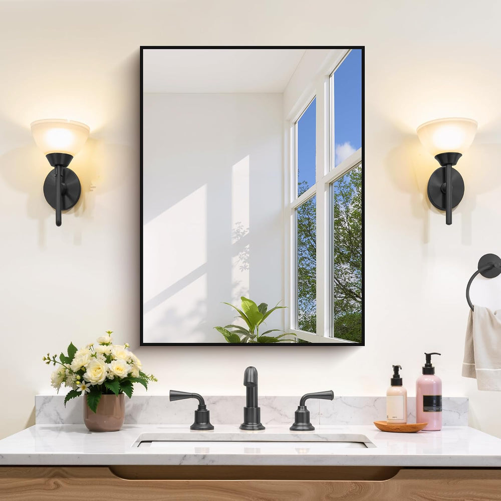COFENY Black Bathroom Mirrors for Over Sink, 18x24 inch Rectangle Mirror