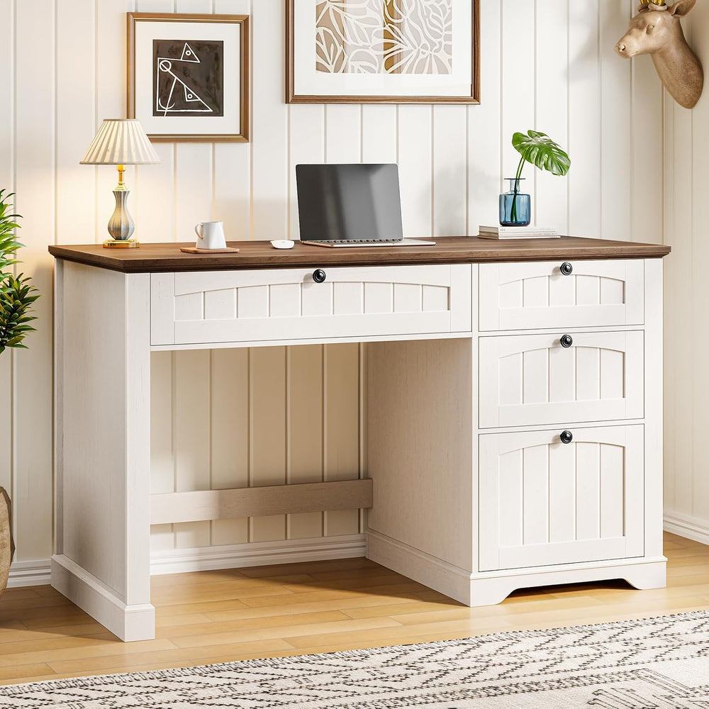 Vabches Farmhouse 47" Executive Desk with 4 Drawers, Unique White