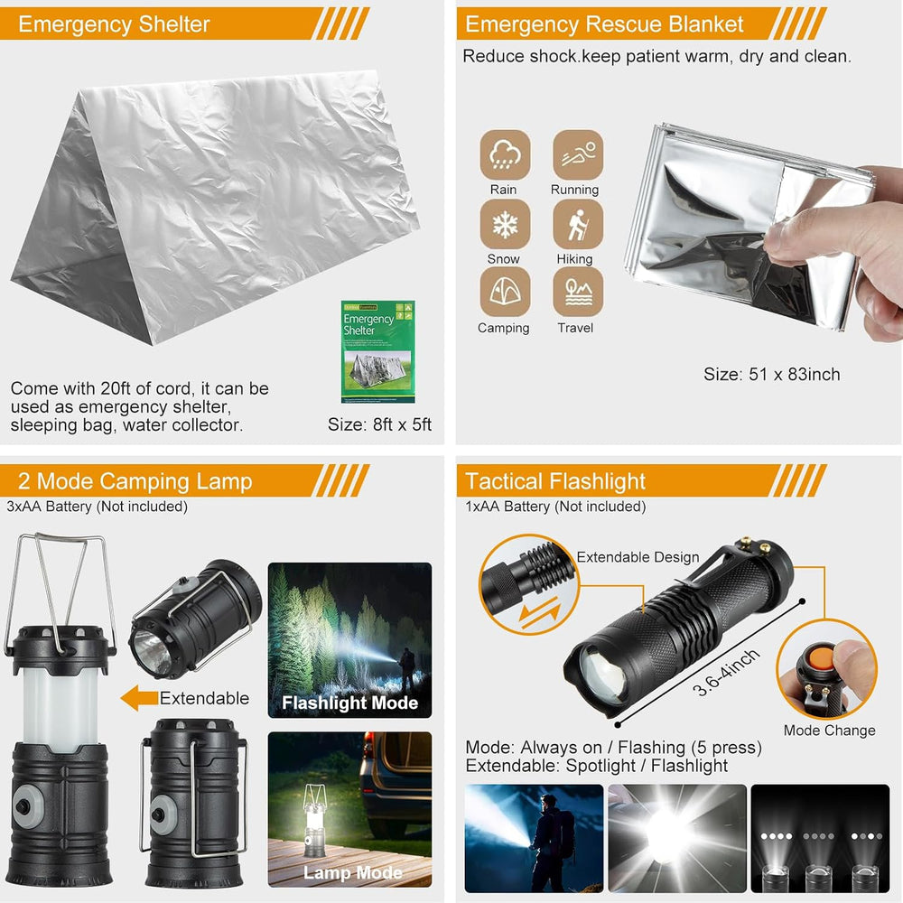 360Pcs Survival Kit, Emergency Survival Gear Supplies Bug Out Bag Set