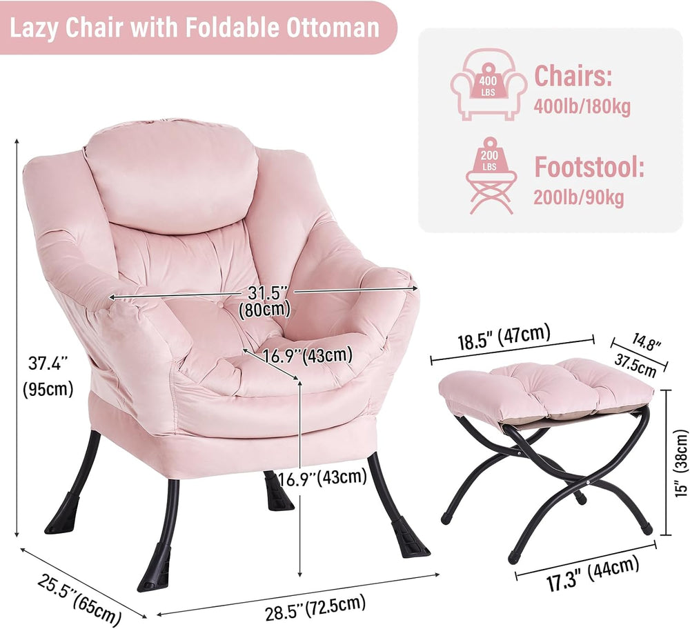 Furlide Lazy Chair with Ottoman, Modern Chair with Folding Footrest, Lounge A...