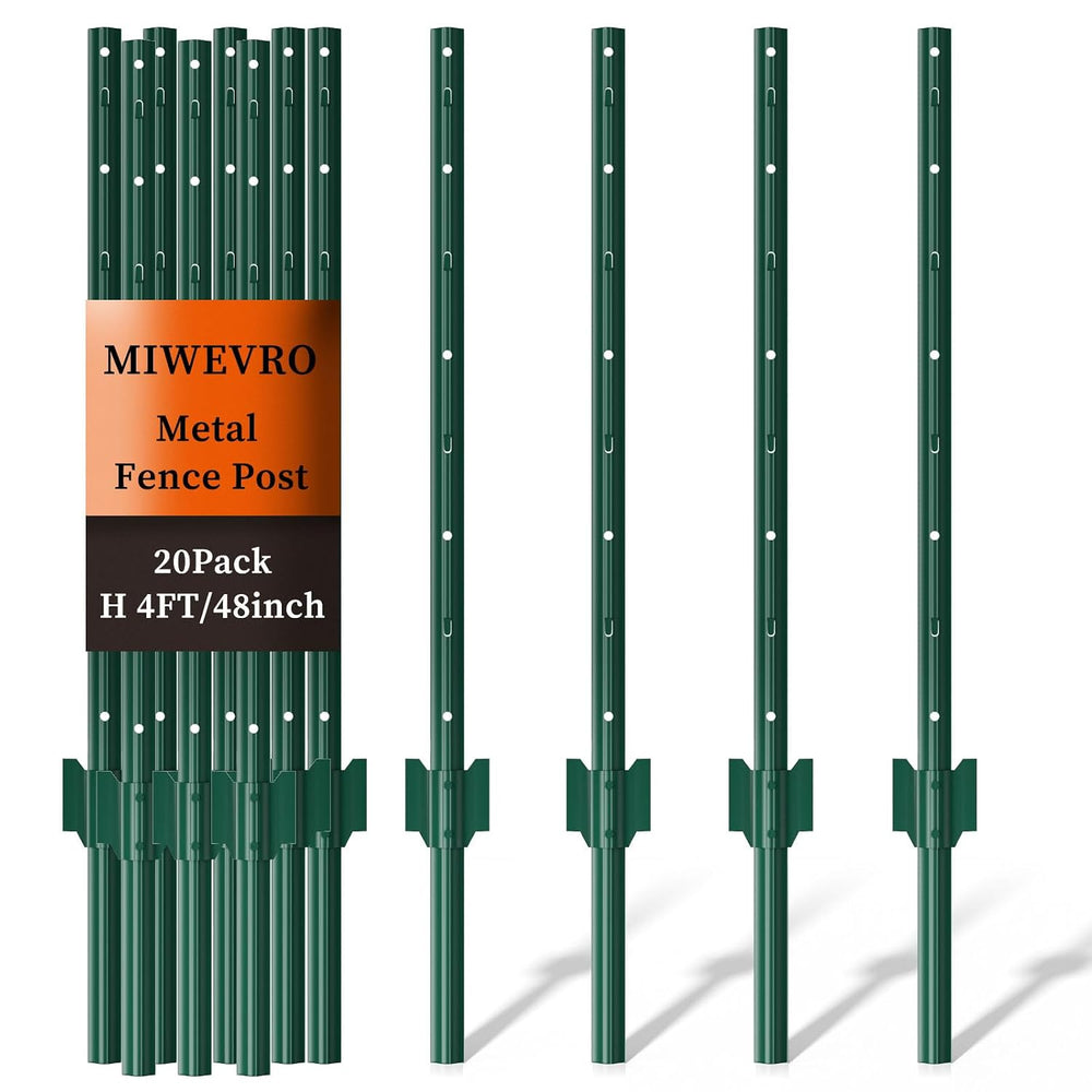 Metal Garden Fence Posts– Heavy Duty U-Post for Wire Fencing, 4 FT Green