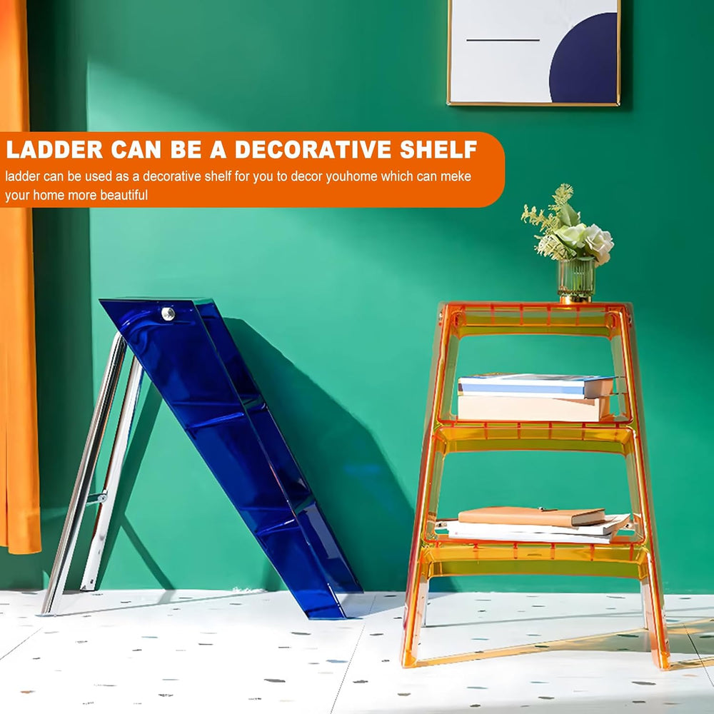 Acrylic Step Ladder, 3 Step Clear Folding Step Stool with Anti-Slip Steps