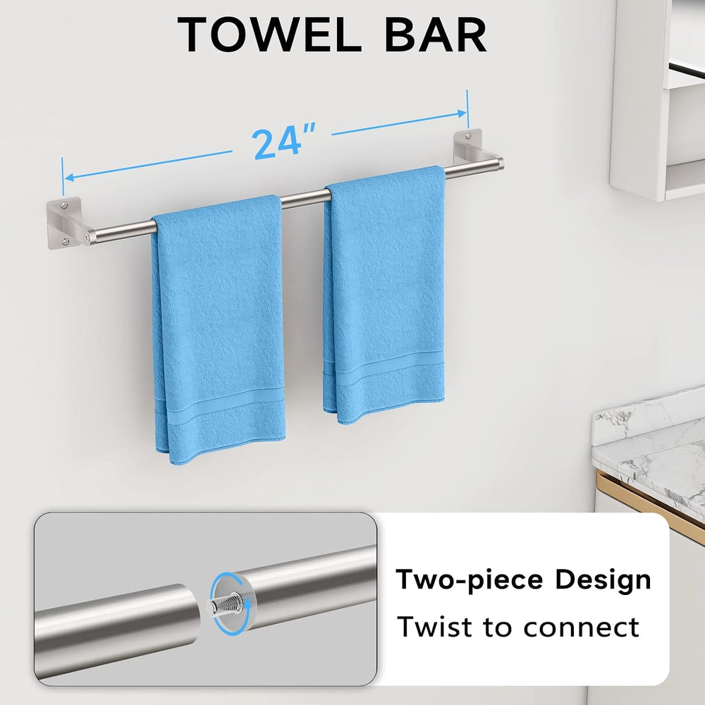 KLJKPA 10-Piece Brushed Nickel Bathroom Hardware Set, 24 inch Towel Bar