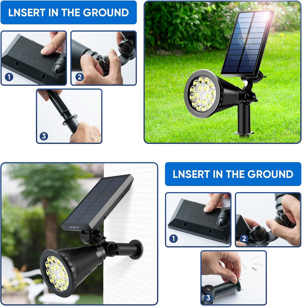 KEV 800LM Solar Spot Lights Outdoor Waterproof,Warm White,4‑Pack