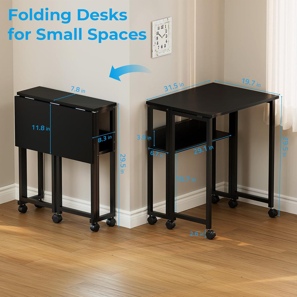GreenForest Folding Desk with Wheels, 31.5" Rolling Table for Small Spaces